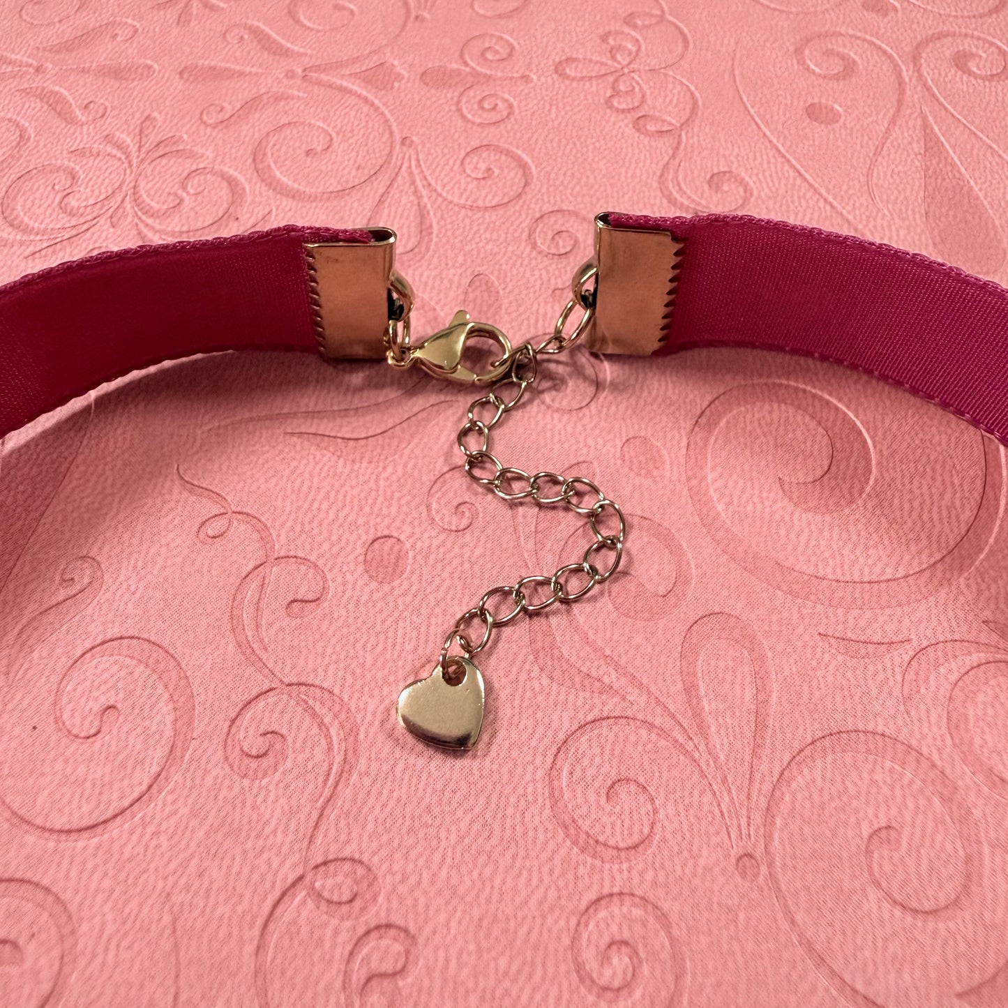 Wide Deep Rose Velvet Choker Necklace