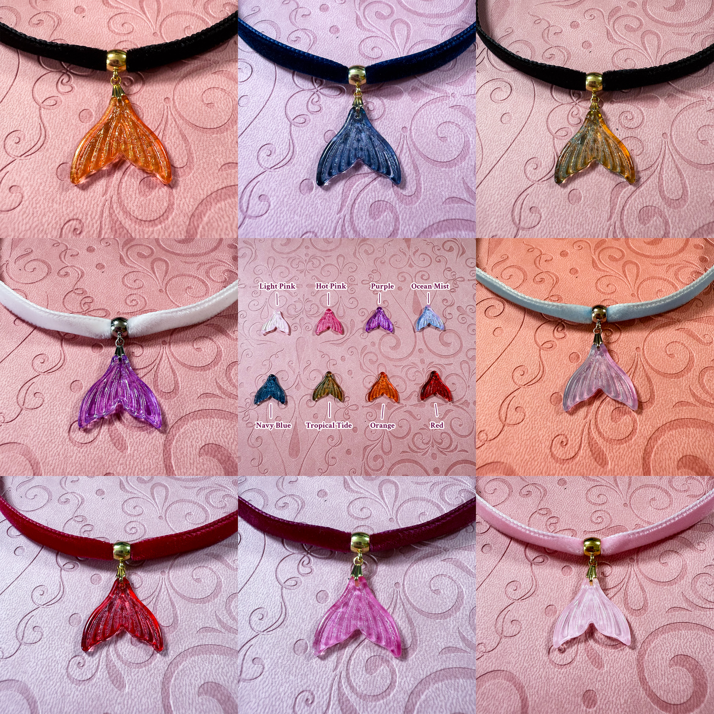 Glass Mermaid Tail Velvet Choker Necklace
