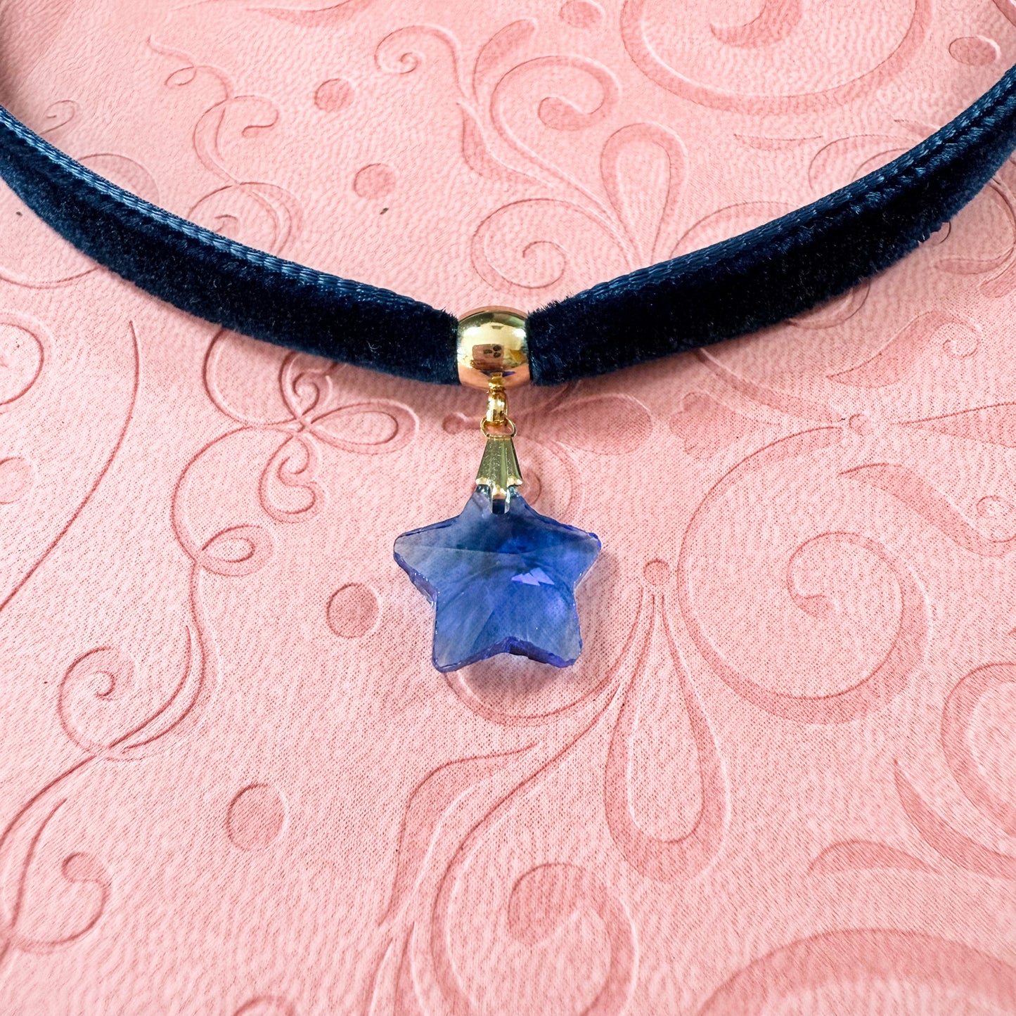 Blue Crystal Star Velvet Choker Necklace