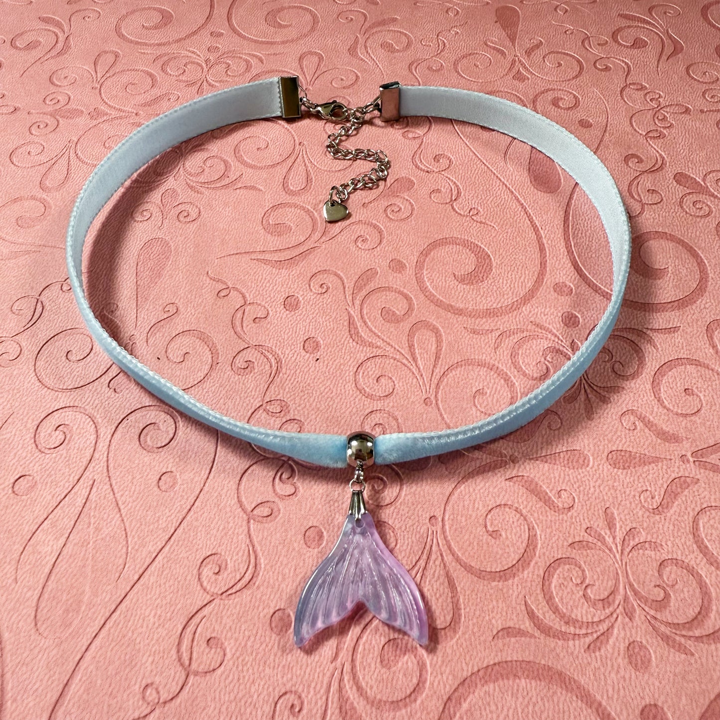Glass Mermaid Tail Velvet Choker Necklace