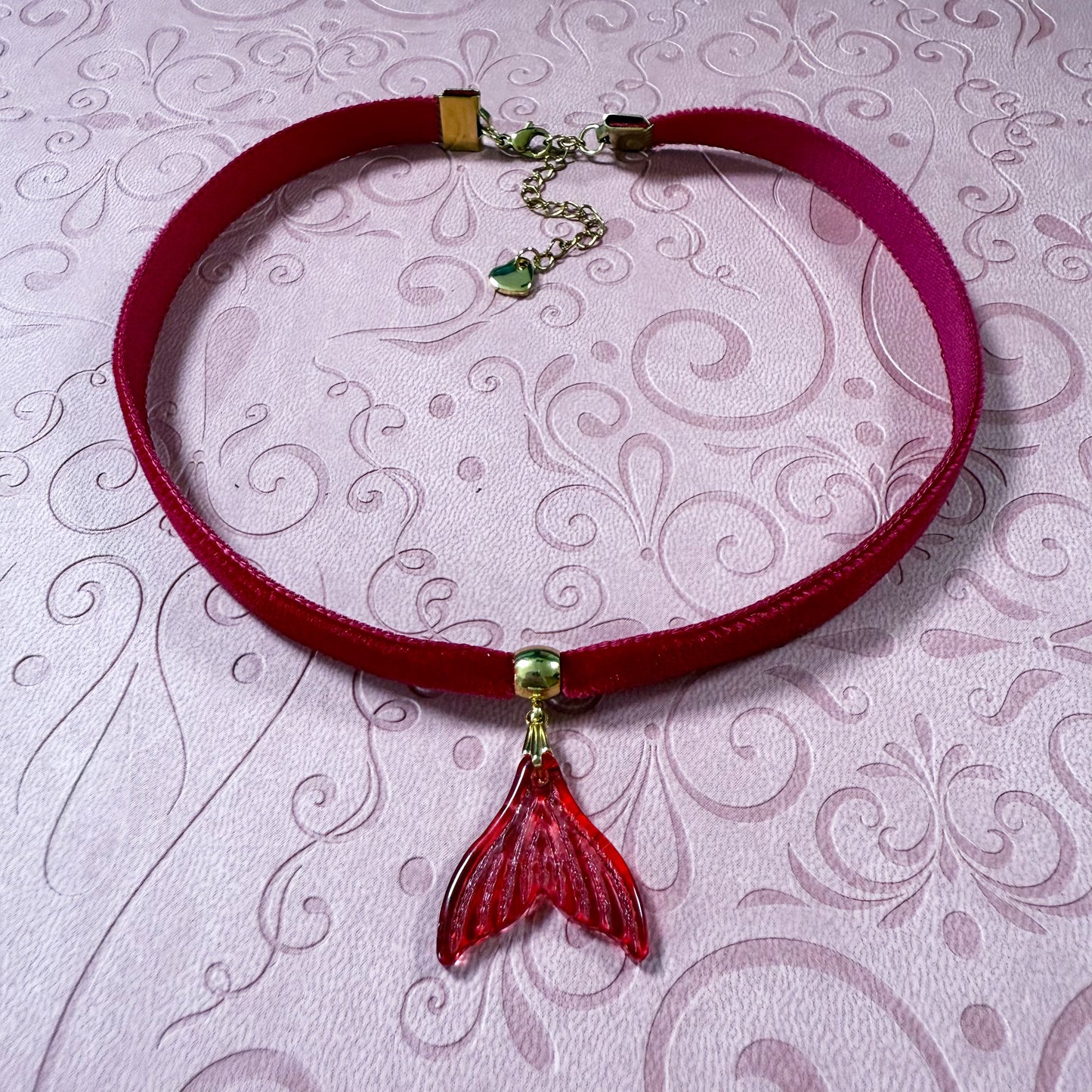 Glass Mermaid Tail Velvet Choker Necklace