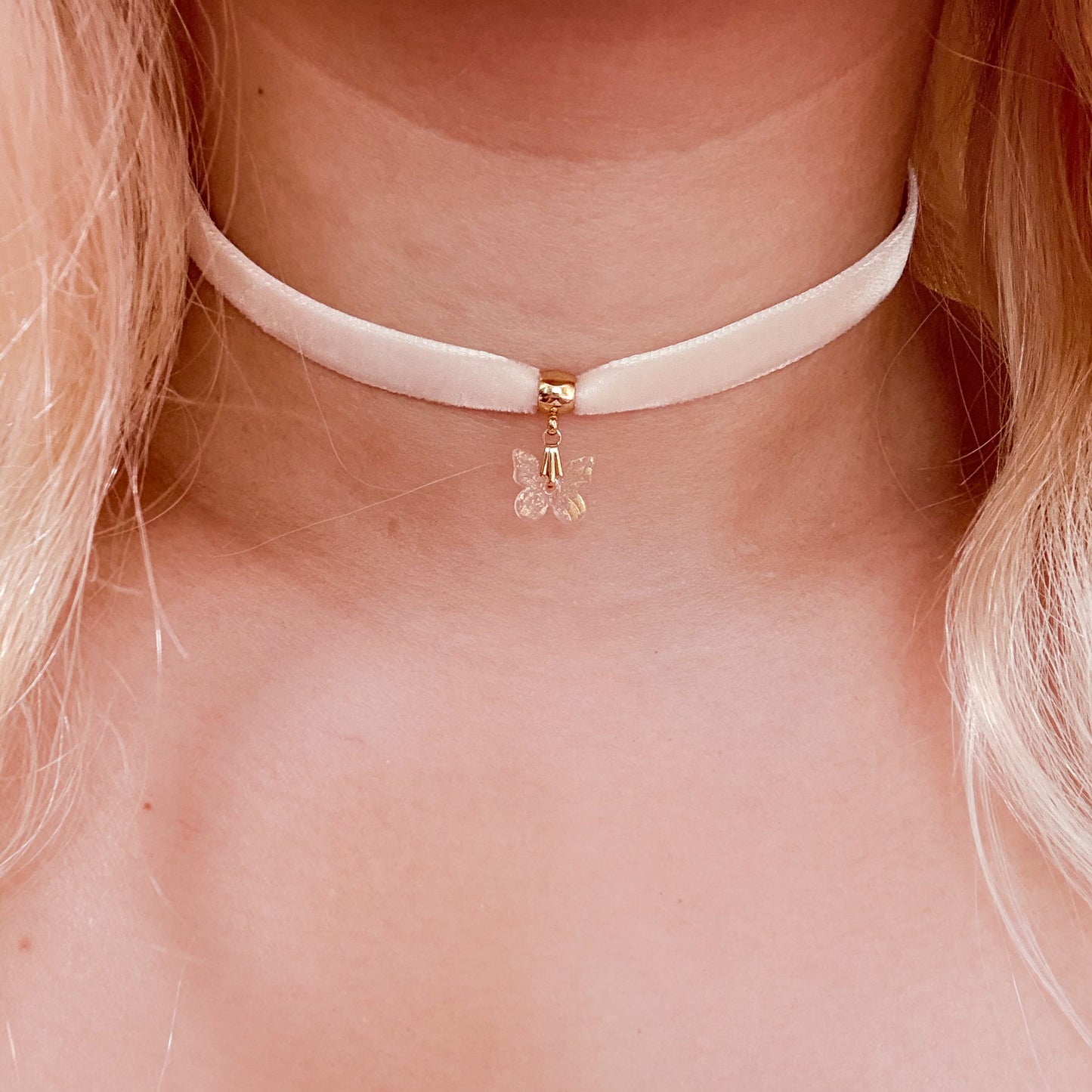 White Butterfly Velvet Choker Necklace