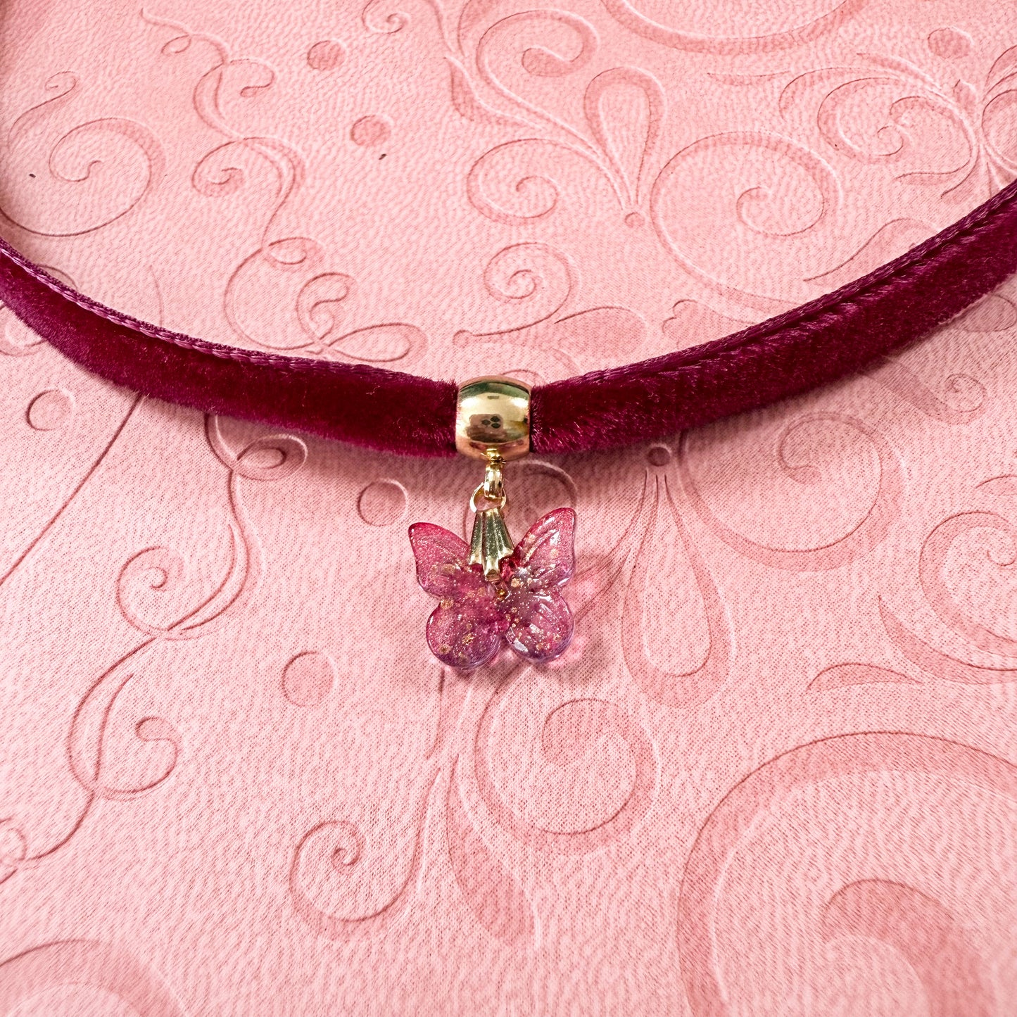 Wine Butterfly Velvet Choker Necklace