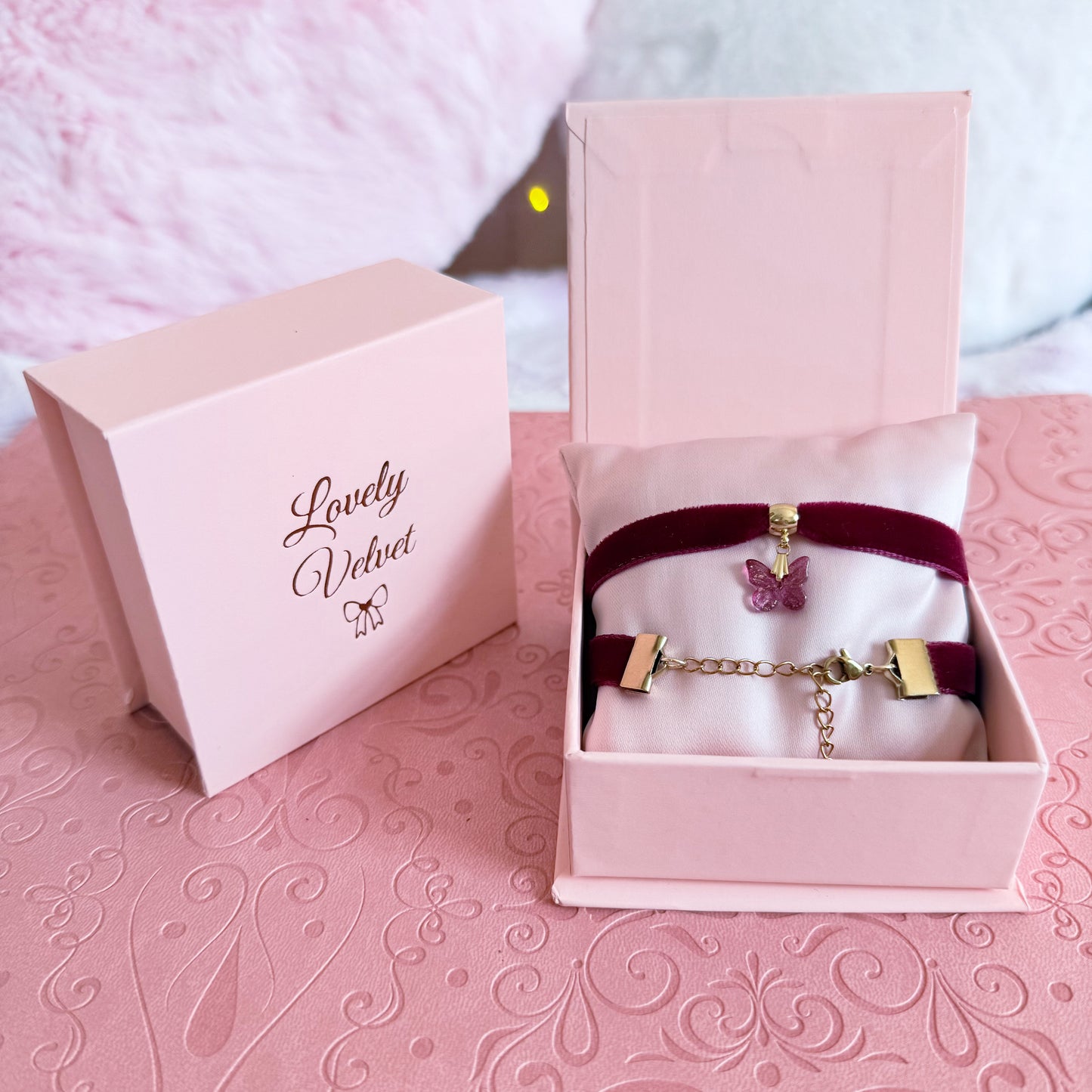 Wine Butterfly Velvet Choker Necklace