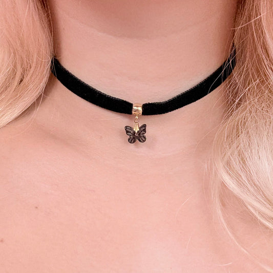 Black Butterfly Velvet Choker Necklace
