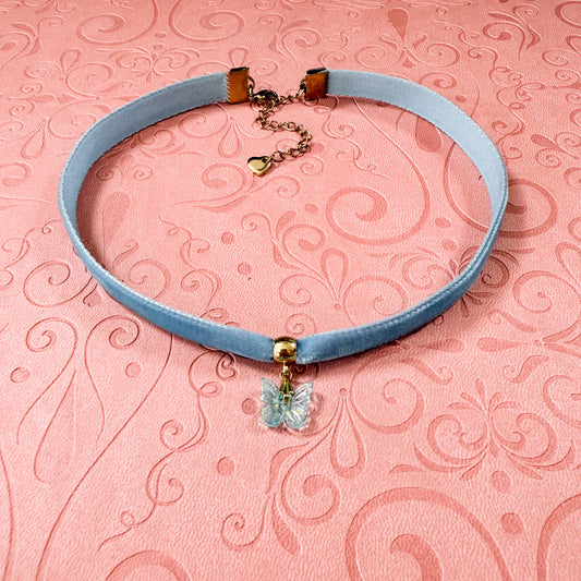 Blue Butterfly Velvet Choker Necklace