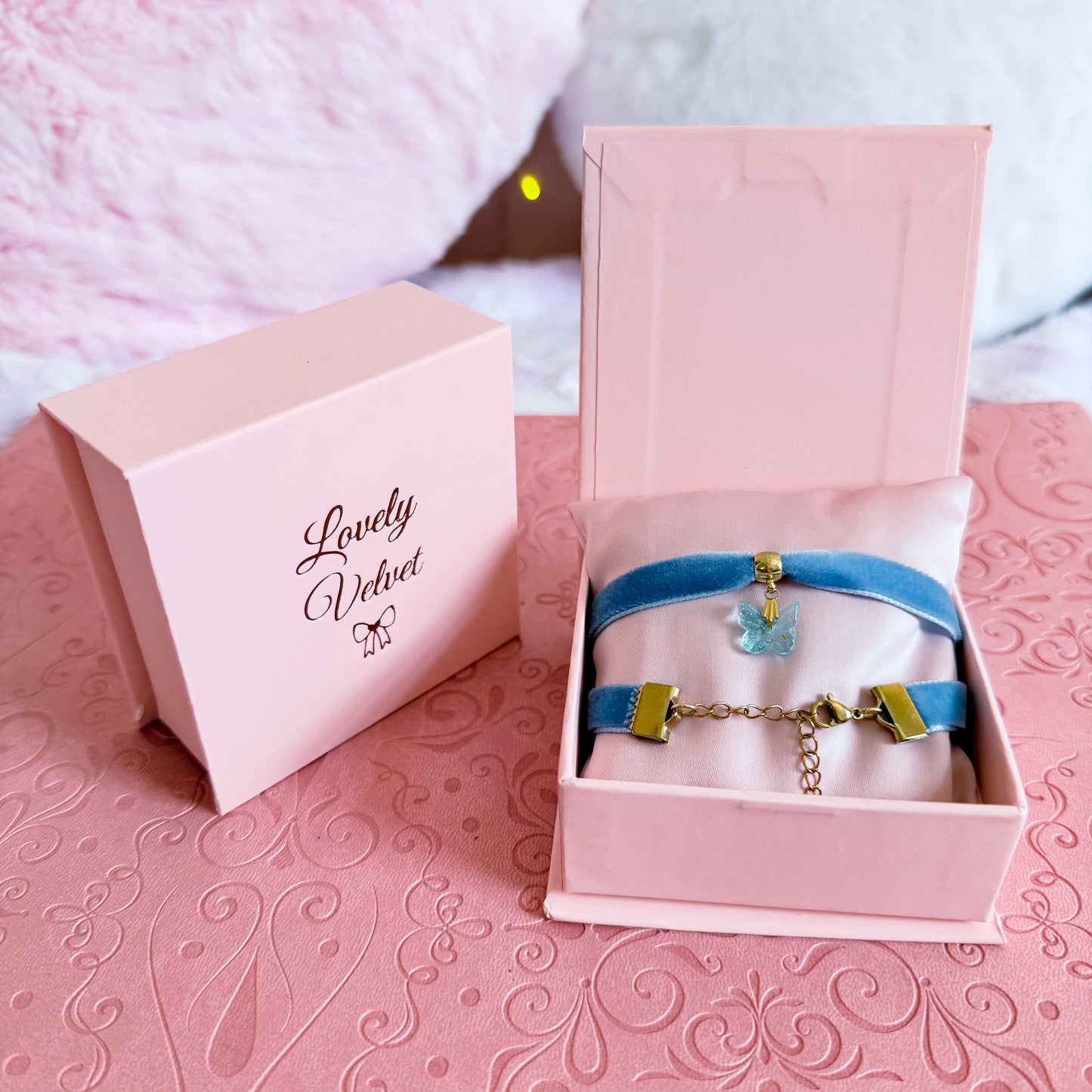 Blue Butterfly Velvet Choker Necklace