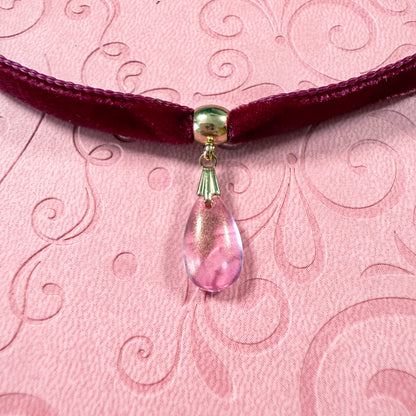 Blush Glitter Glass Teardrop Velvet Choker Necklace