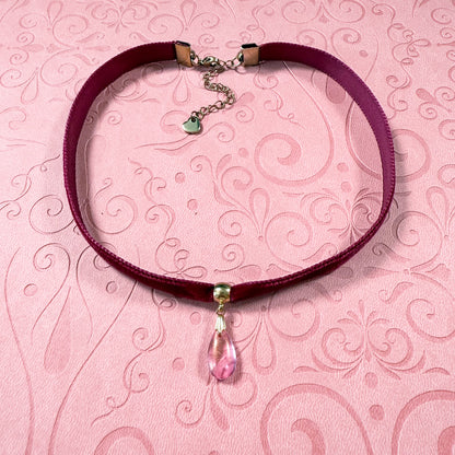 Blush Glitter Glass Teardrop Velvet Choker Necklace