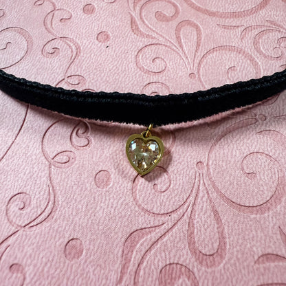 Gold Heart Gem Velvet Choker Necklace