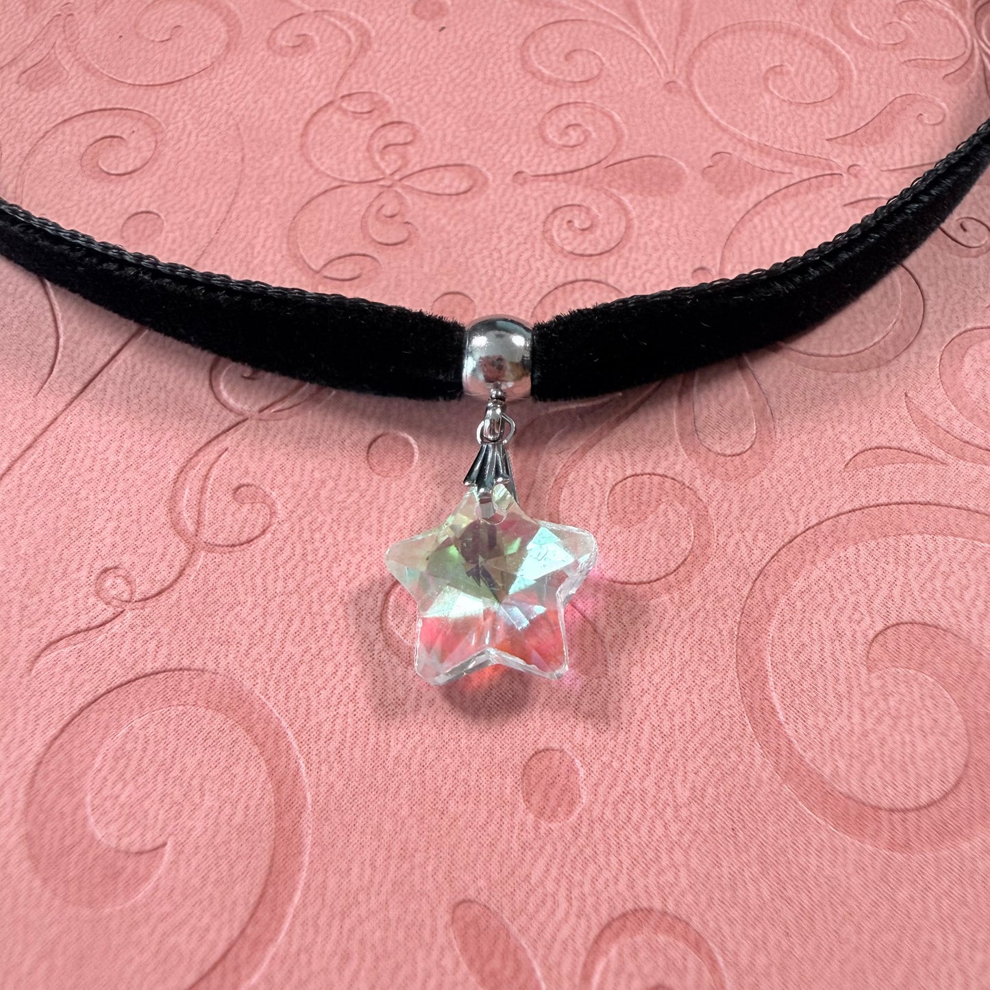 Clear Glass Star Velvet Choker Necklace