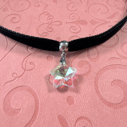 Clear Glass Star Velvet Choker Necklace