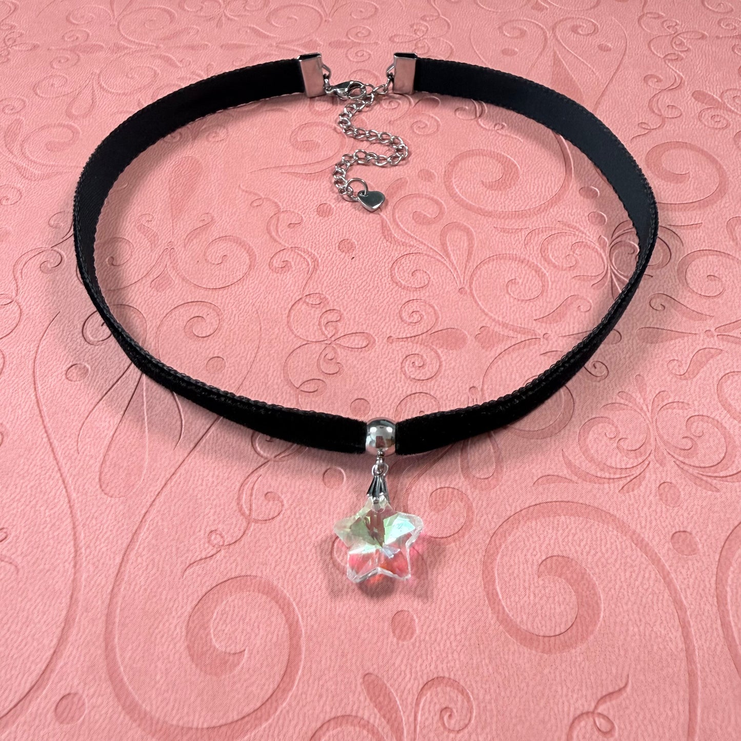 Clear Glass Star Velvet Choker Necklace