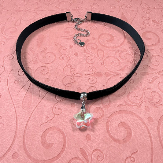 Clear Glass Star Velvet Choker Necklace