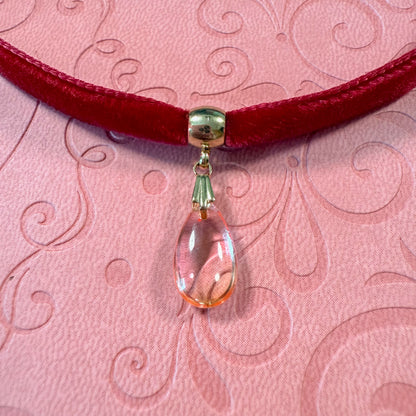Coral Sunset Glass Teardrop Velvet Choker Necklace