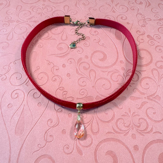 Coral Sunset Glass Teardrop Velvet Choker Necklace