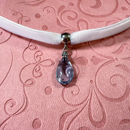 Glass Teardrop Velvet Choker Necklace – Cornflower Mist