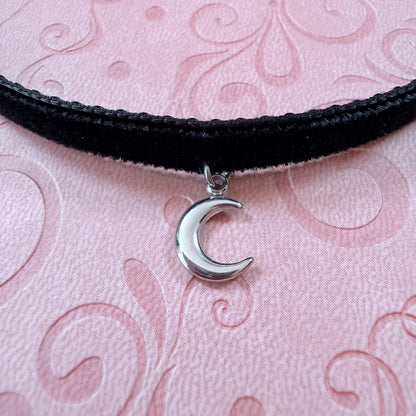 Crescent Moon Velvet Choker Necklace