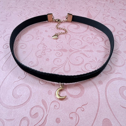 Crescent Moon Velvet Choker Necklace