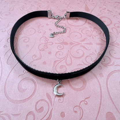 Crescent Moon Velvet Choker Necklace