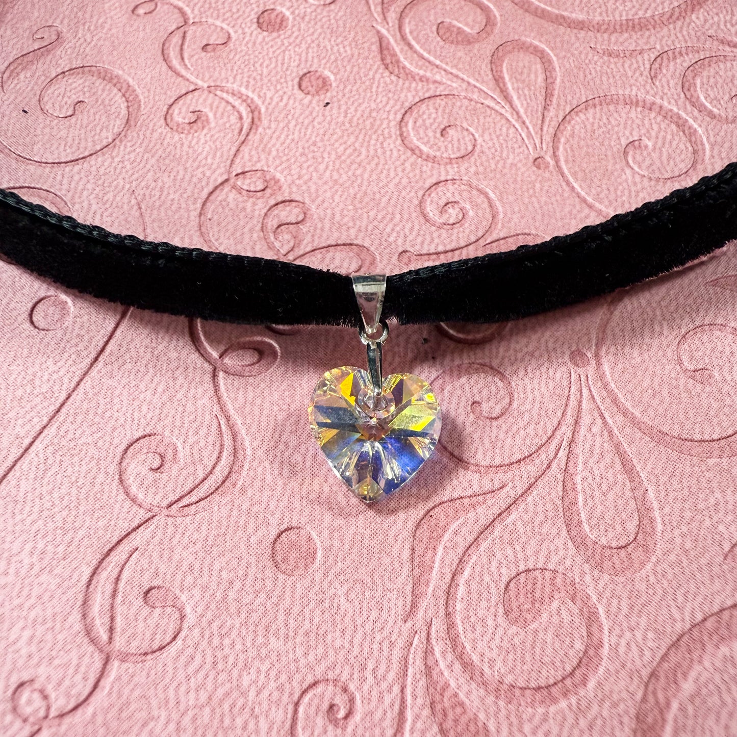 Limited Edition: Sterling Silver Crystal Heart Velvet Choker Necklace