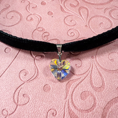 Limited Edition: Sterling Silver Crystal Heart Velvet Choker Necklace