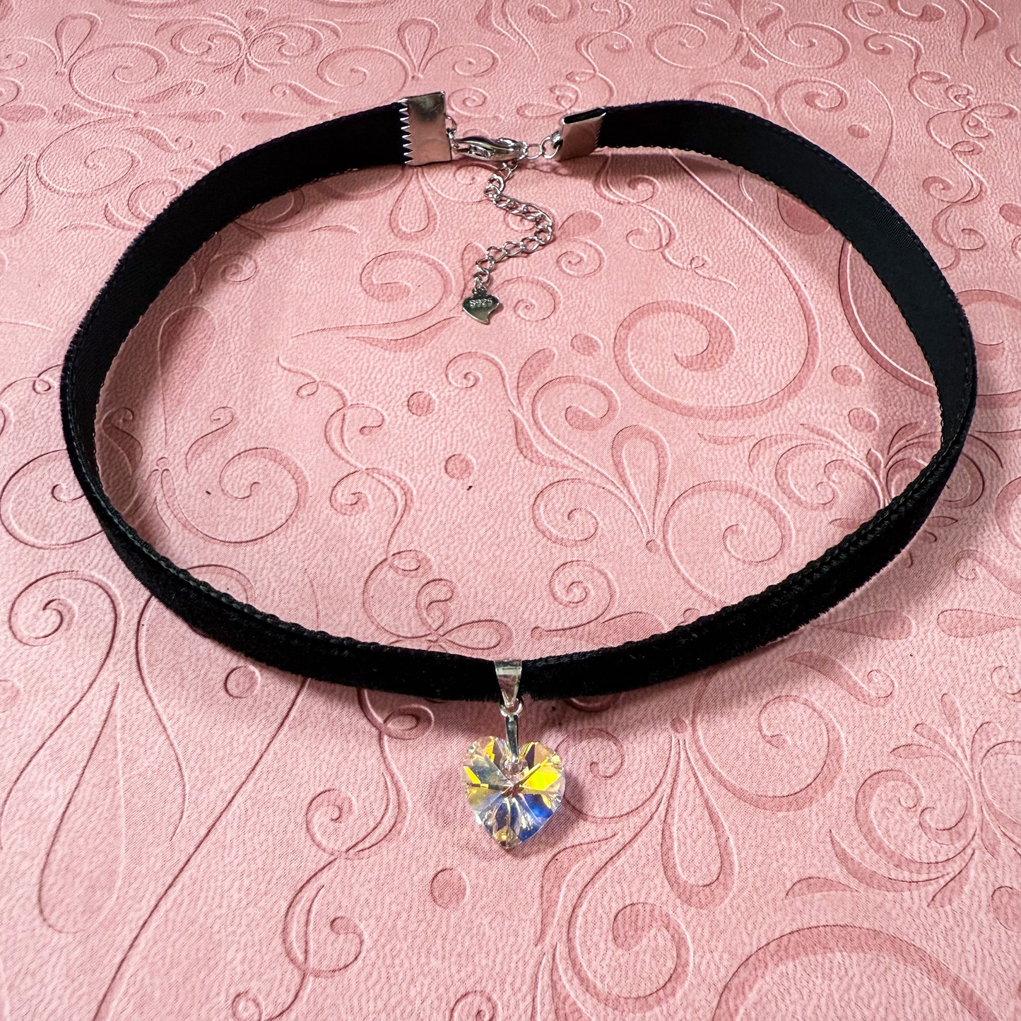 Limited Edition: Sterling Silver Crystal Heart Velvet Choker Necklace
