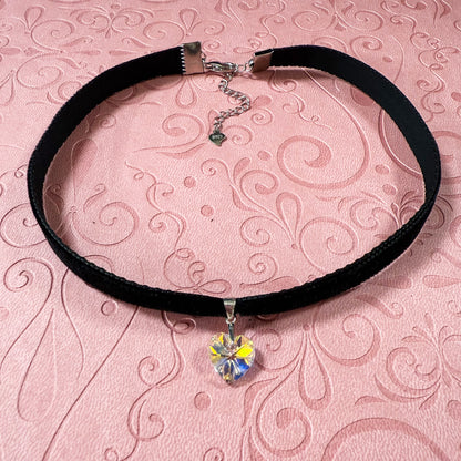 Limited Edition: Sterling Silver Crystal Heart Velvet Choker Necklace