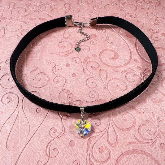 Limited Edition: Sterling Silver Crystal Heart Velvet Choker Necklace