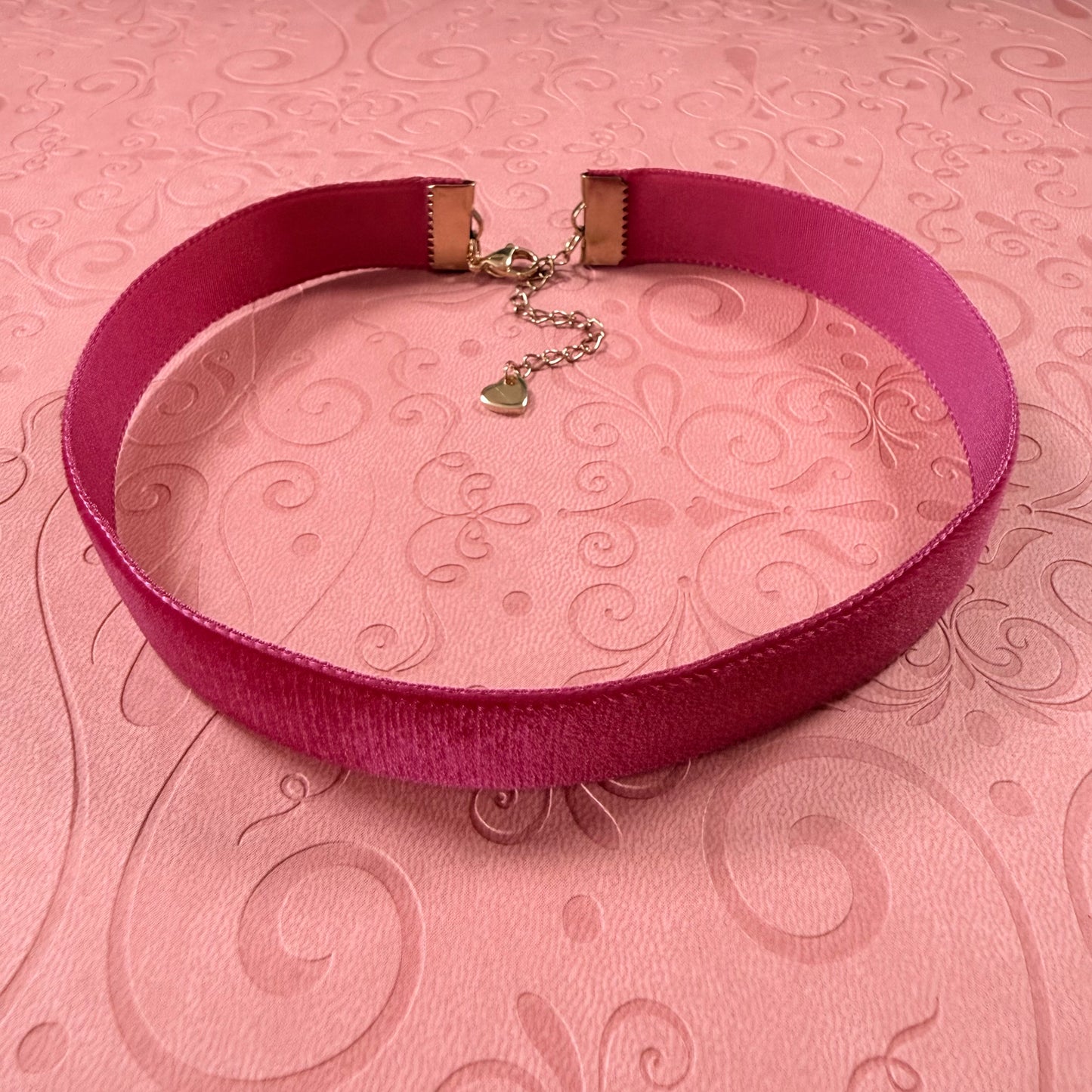 Wide Deep Rose Velvet Choker Necklace