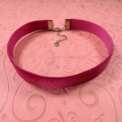 Wide Deep Rose Velvet Choker Necklace
