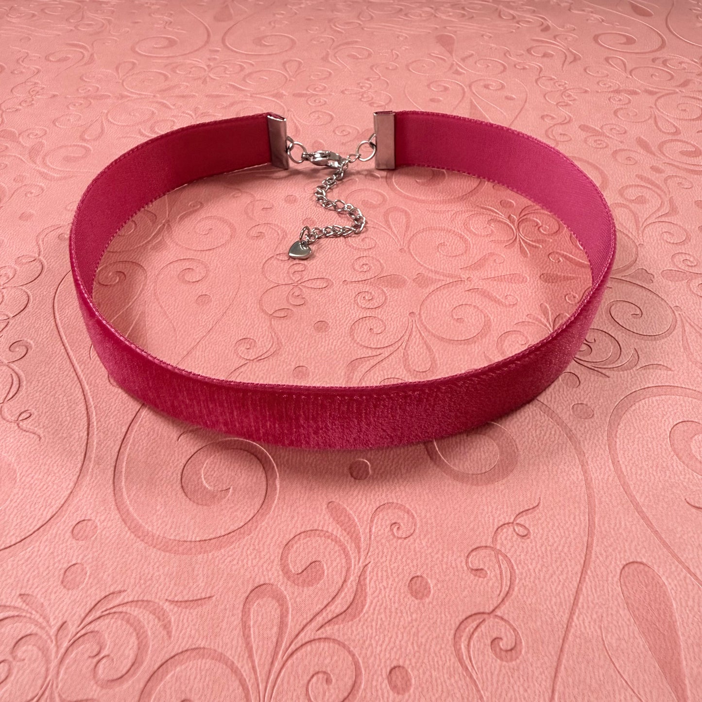 Wide Deep Rose Velvet Choker Necklace