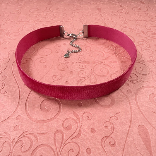 Wide Deep Rose Velvet Choker Necklace
