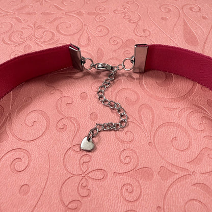 Wide Deep Rose Velvet Choker Necklace