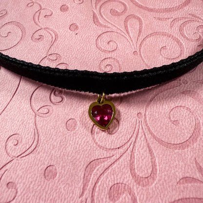 Gold Heart Gem Velvet Choker Necklace