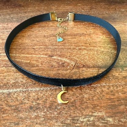 Crescent Moon Velvet Choker Necklace