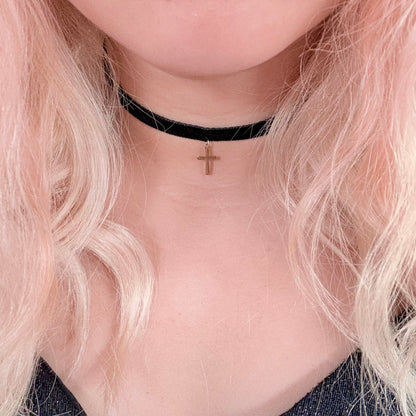 Cross Velvet Choker Necklace