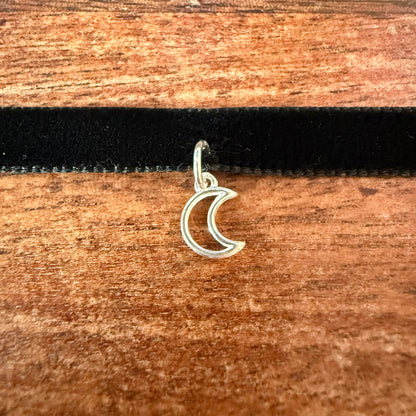 Limited Edition: Sterling Silver Hollow Moon Velvet Choker Necklace