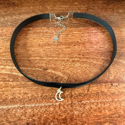 Limited Edition: Sterling Silver Hollow Moon Velvet Choker Necklace