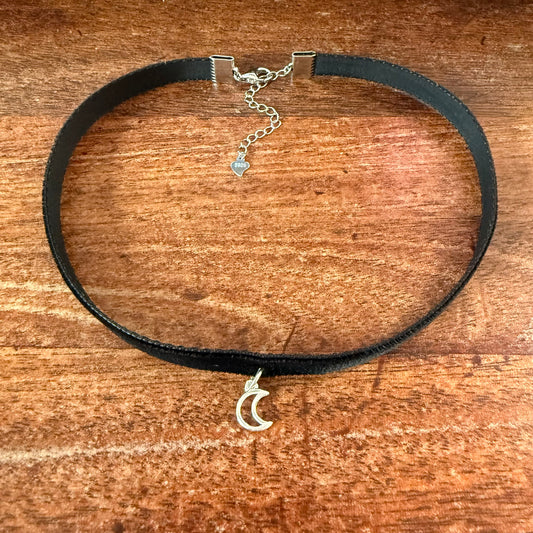 Limited Edition: Sterling Silver Hollow Moon Velvet Choker Necklace