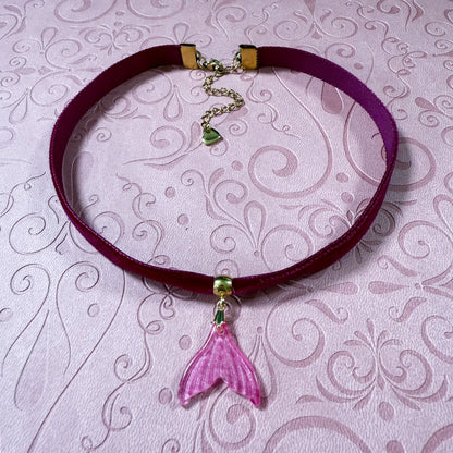Glass Mermaid Tail Velvet Choker Necklace