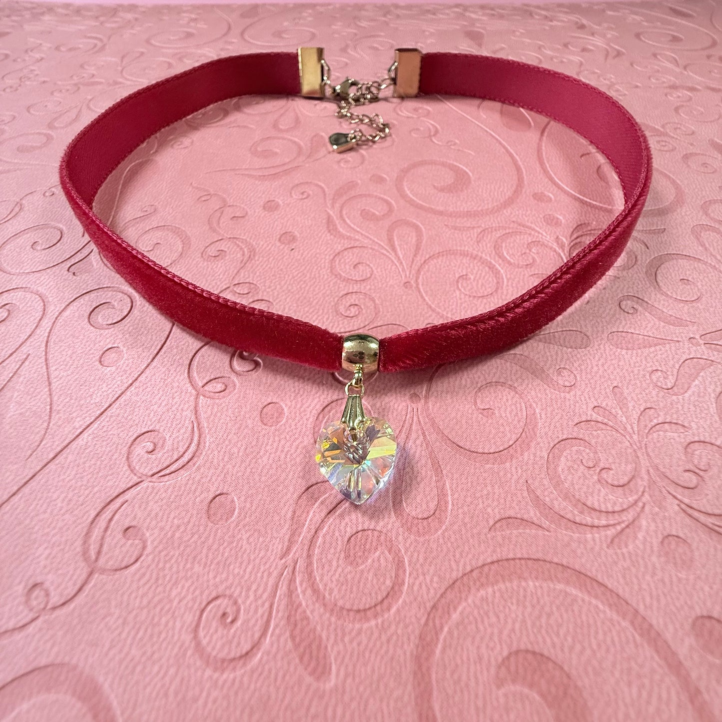 Crystal Heart Velvet Choker Necklace