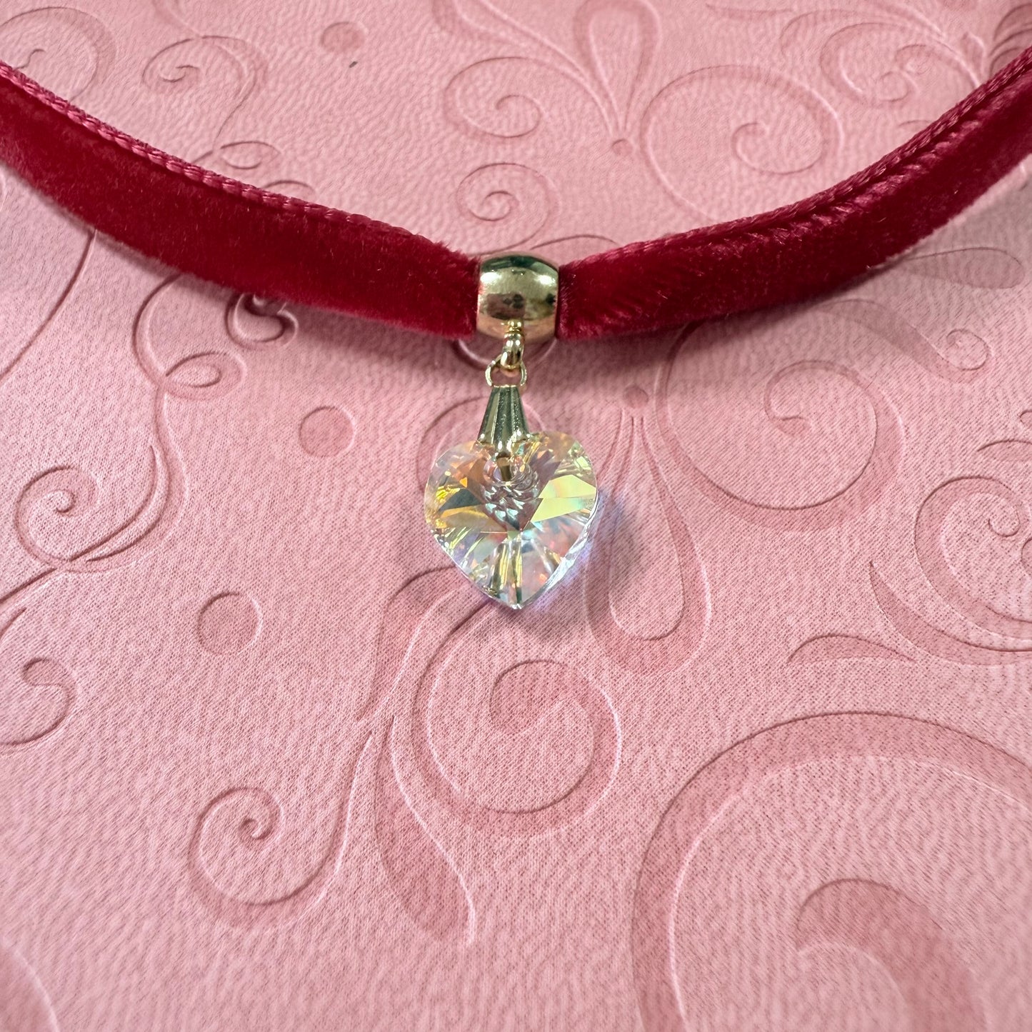 Crystal Heart Velvet Choker Necklace
