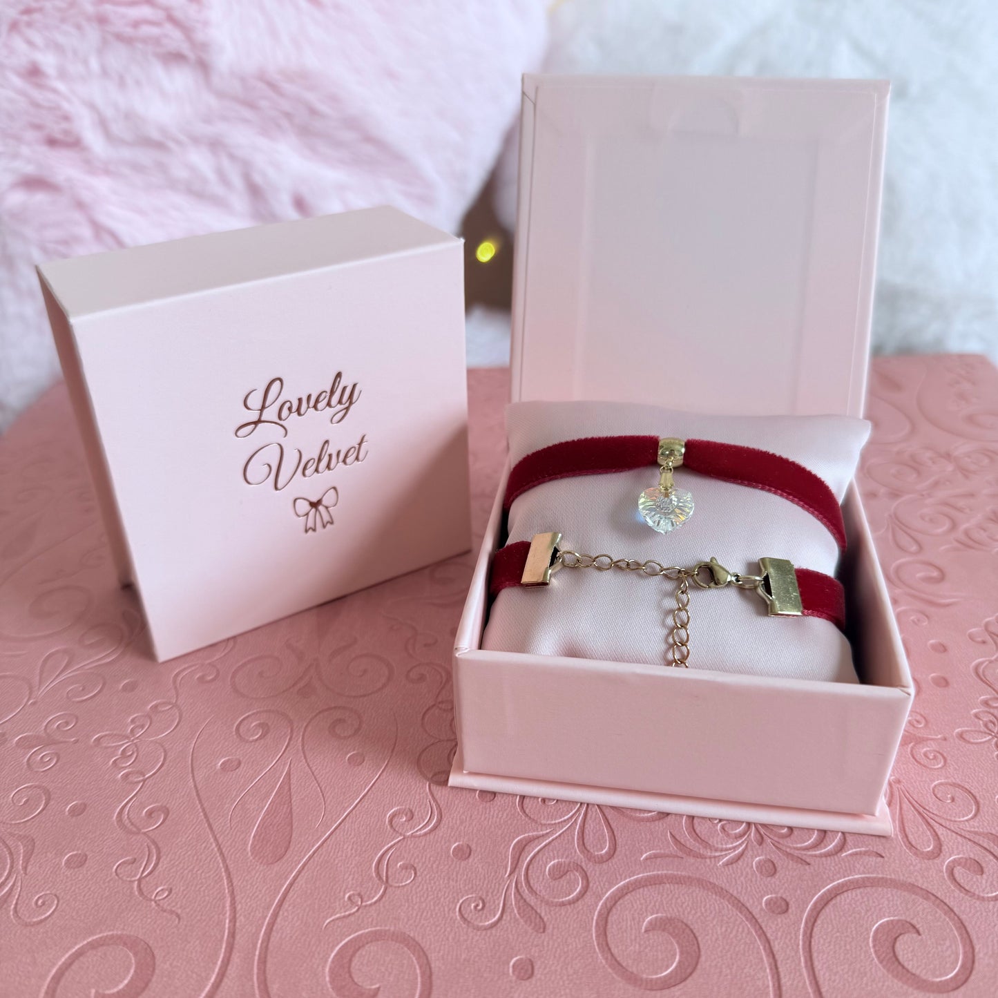 Crystal Heart Velvet Choker Necklace
