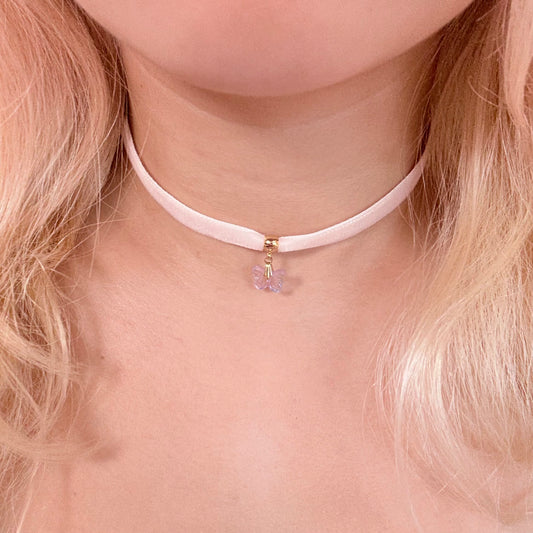 Lavender Mist Butterfly Velvet Choker Necklace