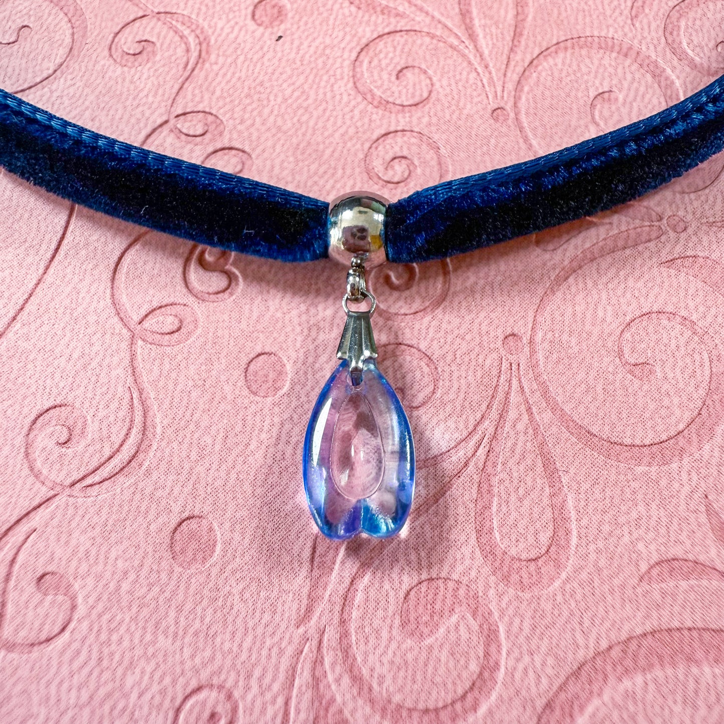 Lavender Skies Glass Teardrop Velvet Choker Necklace