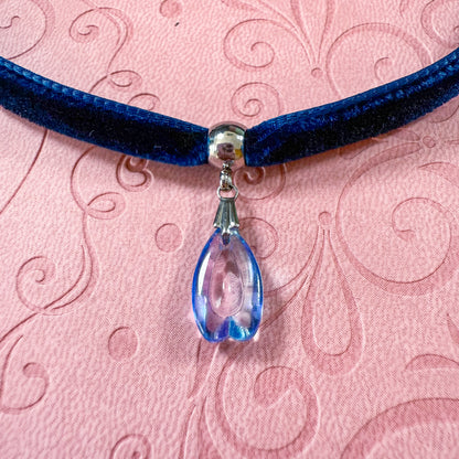 Lavender Skies Glass Teardrop Velvet Choker Necklace