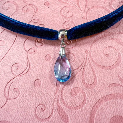 Lavender Skies Glass Teardrop Velvet Choker Necklace