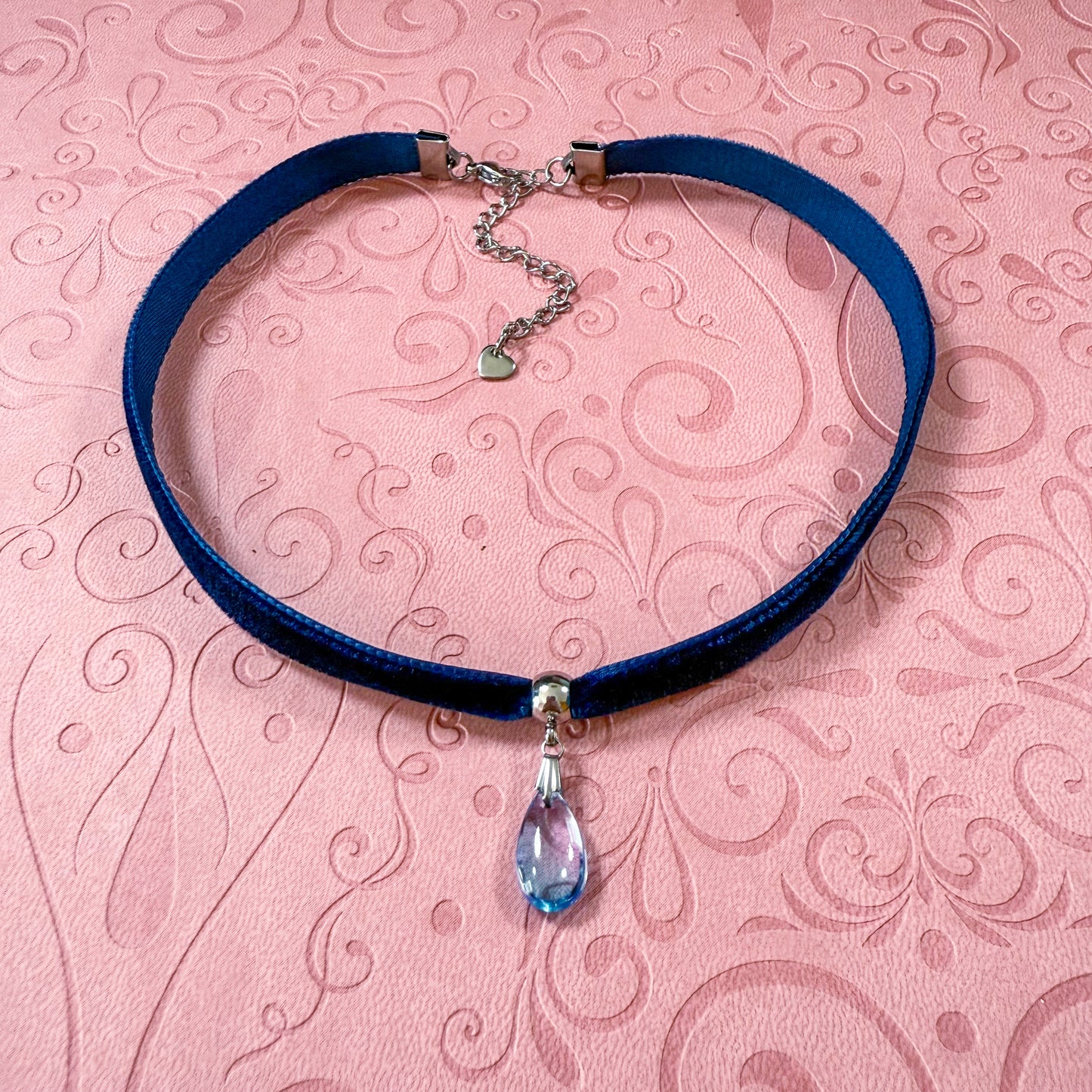 Lavender Skies Glass Teardrop Velvet Choker Necklace
