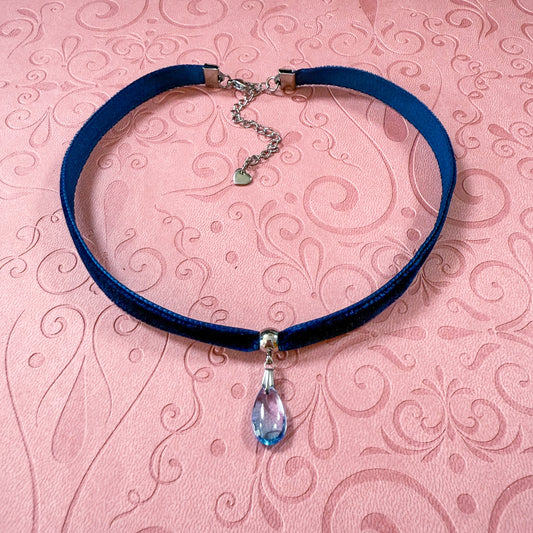Lavender Skies Glass Teardrop Velvet Choker Necklace